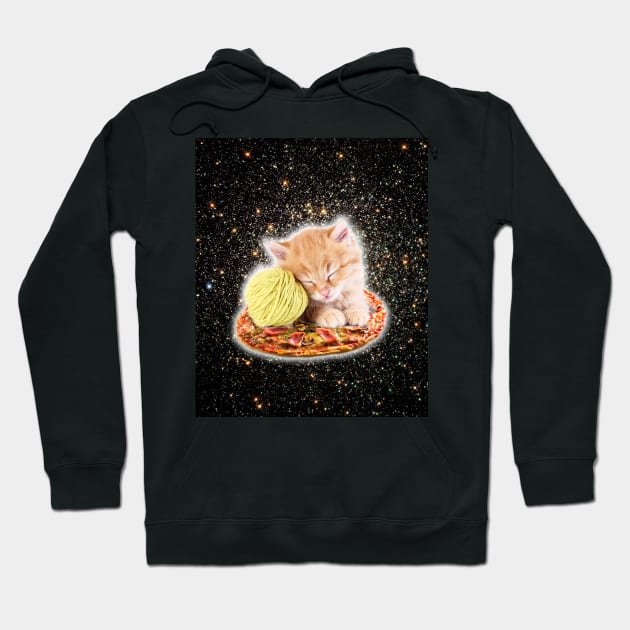 Galaxy Kitty Cat Riding Pizza In Space Hoodie by Random Galaxy